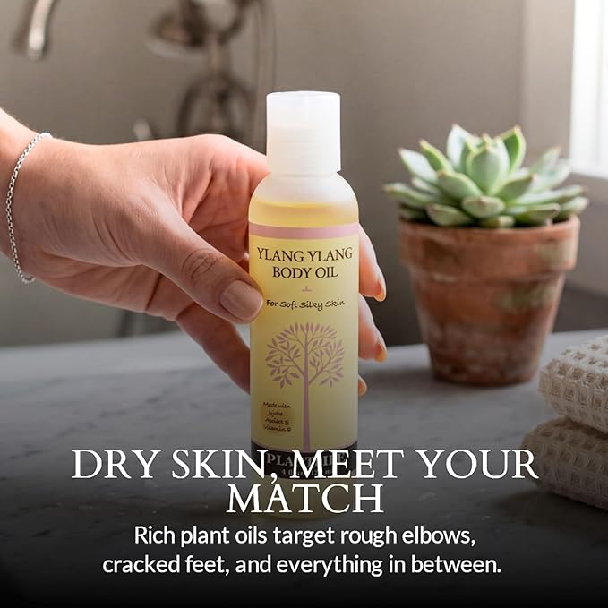 Plantlife Ylang Ylang Body Oil - Moisturizing Natural Body Oil for All Skin Types - Nourishing Dry Skin and Making It Feel Soft and Silky for Women & Men - Bath, Body & Massage Oil - 4oz