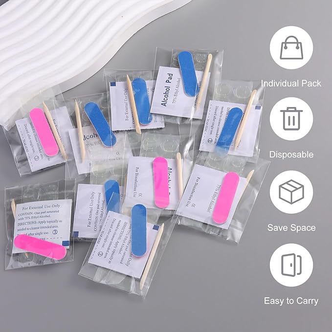 SUTOKAKA 20Pcs Press On Nail Tools Kit, Disposable 4-in-1 Nail Prep Application Manicure Set with Nail Files, Prep Pads, Adhesive Nail Tabs & Wood Stick for Professional Salon Home Supplies