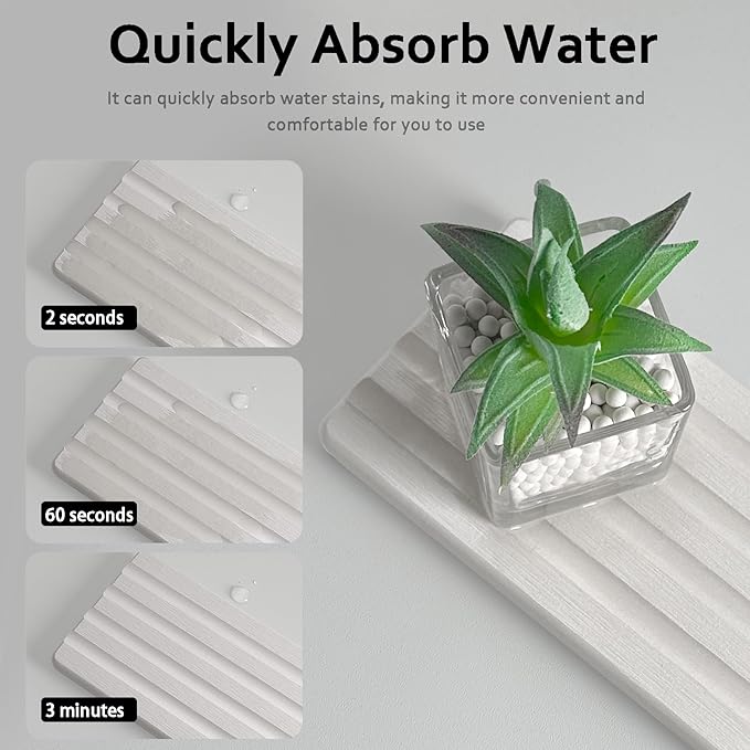 Diatomite Soap Dish, Water Absorbing Stone Tray, Kitchen Sink Organizer, Fast Drying Counter Holder (White, 9.5" x 4.7"/24 x 12cm)