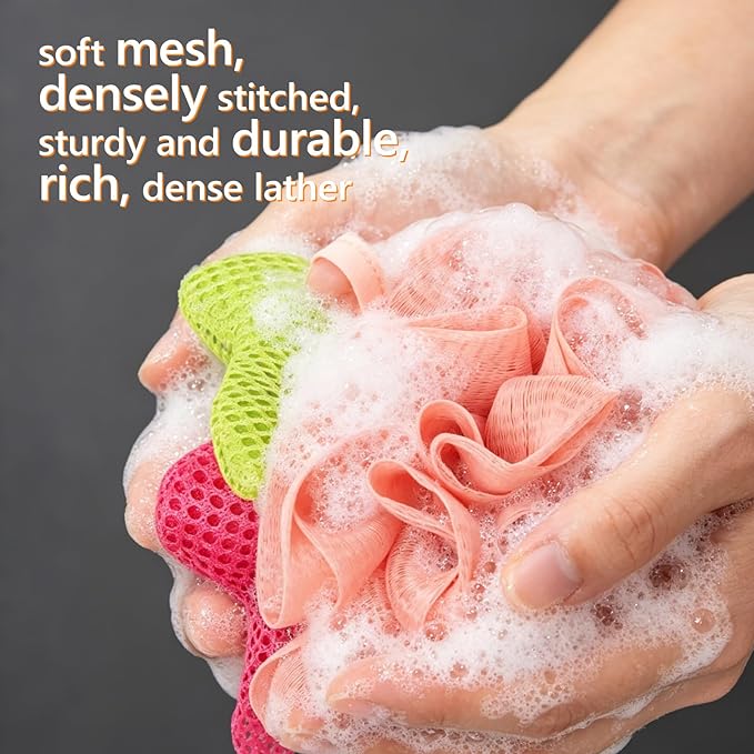 Kids Loofah, Cute Cartoon Animal Kids Bath Sponge with Hanging Rope, Soft Double Mesh for Rich Lather (Money Flower)