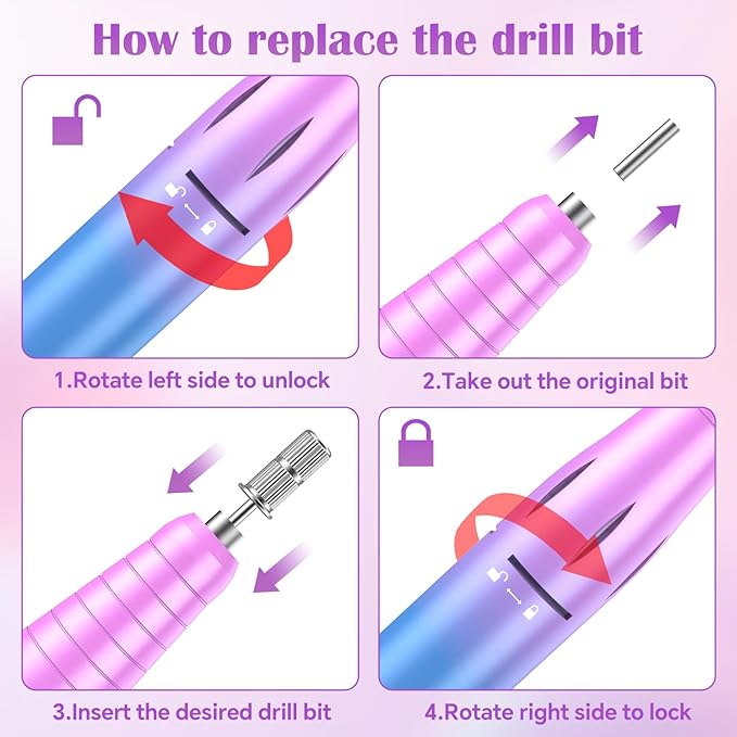 Nail Drill Professional, 45000 RPM Rechargeable Electric Nail File Kit for Acrylic & Gel Nails, Portable Manicure Pedicure Tool for DIY Home or Salon, with 11 Nail Drill Bits & Sanding Band Set