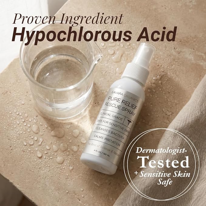 Pure Relief Rescue Spray for Sensitive, Irritated & Blemish-Prone Skin – Soothing & Gentle Facial Mist for Redness, Irritation, & Post Treatment – Hypochlorous Acid Spray for Face & Skin – 4 oz