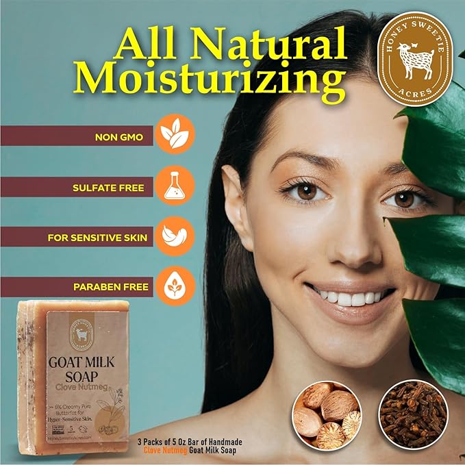 Honey Sweetie Acres Clove Nutmeg Goat Milk Soap - Handmade 5 oz Bar, Made with Natural Ingredients, Moisturizing & Gentle, Made in the USA