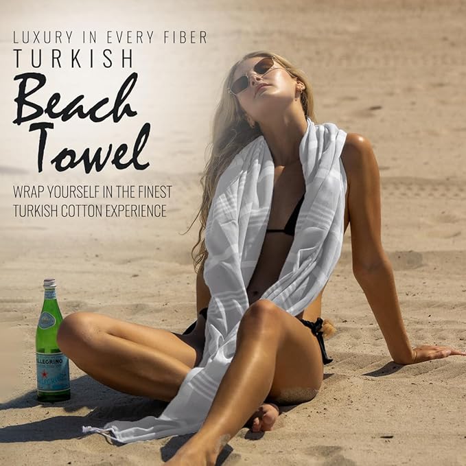 Beach Towel 100% Cotton Turkish Beach Towel Adult 38x70 Inch Pre-washed Absorbent Extra Large|Sand Free Quick Dry BathTowels|Lightweight Blanket|Travel Cruise Camping Spa Gym Yoga Towel|Dapple Grey