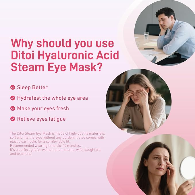 Ditoi Steam Eye Mask, Heated Eye Mask for Dry Eye Relief,Warm Compress with Hyaluronic Acid,Christmas Stocking Stuffers,Travel Essentials & Relaxation Gifts,Rose 20 Packs