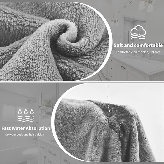 Bath Wrap Towels for Women – Adjustable Spa Shower Wrap with Super Absorbent Microfiber, Quick-Dry Body & Hair Towel Set for Home, Hotel, Beach, Pool, Gym, Travel – Grey