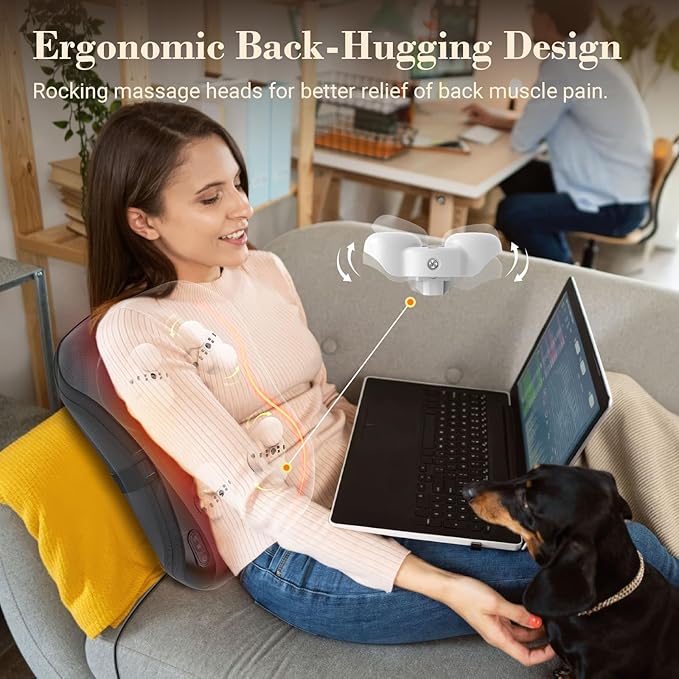 CuPiLo Back Massager for Pain Relief Deep Tissue FSA Eligible HSA, Upgrade 8 Massage Nodes for Upper and Lower Back, Shiatsu Back Massager with Heat for Chair, for Women Men(Corded)