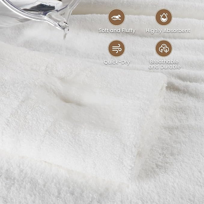 SEMAXE 4 Piece White Bath Towel Set for Bathroom, 100% Cotton Bath Towels with Hanging Loop, 55 x 27 Inch, Soft Absorbent & Quick Dry, for Home