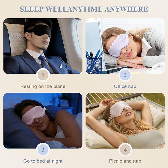 Silk Sleep Mask,Eye Mask for Sleep Women Men,Mulberry Sleeping Mask with Adjustable Strap,Blindfold Blackout Eye Mask for Travel and Full Night's Sleep,Nap