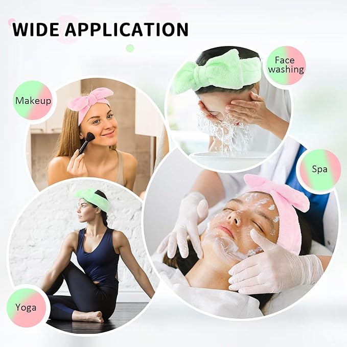 WHAVEL 6 Pack Spa Headbands - Soft Head Bands for Makeup, Skincare & Face Washing Spa Witch Party Favors (Pink & Green)