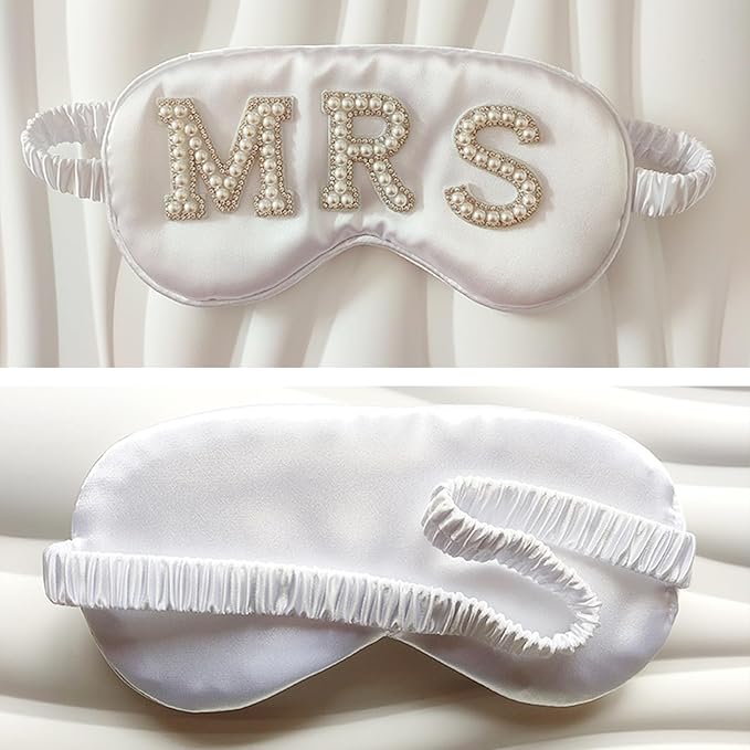 Bride Eye Mask, White Soft Fabric Diamond Bride Sleep Mask for Massages Eye, Pearl Bridal Shower Gifts to Adjust Night Sleep, Sleeping Maskes for Wedding (MRS)