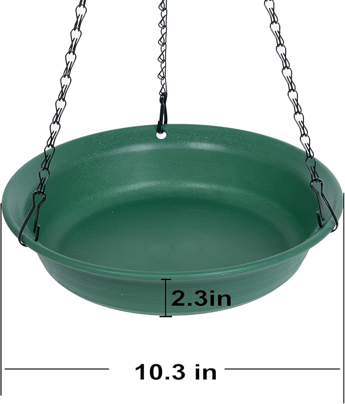 VUWEZ Hanging Bird Feeder & Bath for Outdoors, Wild Bird Feeders Tray, Hanging Birdfeeder Birdbath for Outside, Cardinal, Blue Jay, Crow, Birdfeeders Trays (10", 1 Pcs with Hole & 1 Pcs No Hole)