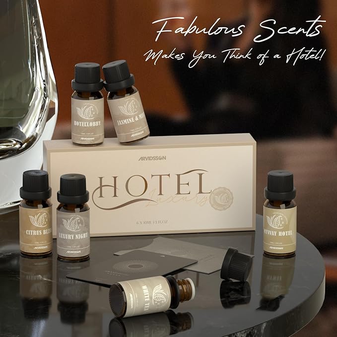 ARVIDSSON Hotel Diffuser Oils Gift Set, Hotel Essential Oils for Diffuser, Luxury Hotel Fragrance Oil Blend - Jasmine & Mint, White Tea, Citrus Bliss, M-Way, Fancy Lobby, Gift for Women and Men