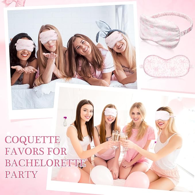 Honeydak 12 Pcs Silk Sleep Masks for Women Girls Bow Party Favors Adjustable Eye Masks for Birthday Sleepover Spa Sweet 16 Party Gifts (Pink,Floral)