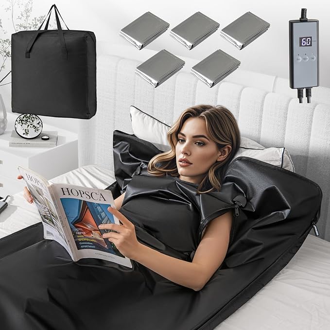 COSTWAY Infrared Sauna Blanket, Portable Full-Body Personal Sauna for Home Use w/Armholes, Wraps, Sauna Bag, 95-170 °F Temp Range, 30-90 Min Timer, Relaxation & Detoxification, Muscle Tension Release