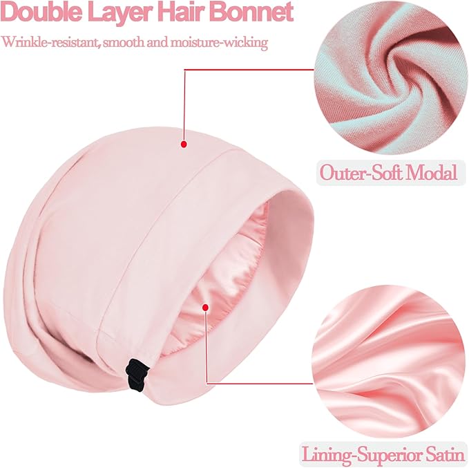 Satin Bonnet for Sleeping Night Cap, Adjustable Satin Lined Silk Bonnets Sleep Cap for Curly Hair Braids Beanie Black Women