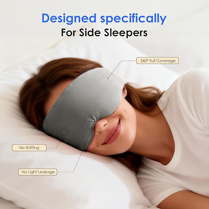 Weighted Eye Mask for Sleeping, Soft Minky Sleep Mask for Side Sleeper with Adjustable Buckle, 100% Blockout Design, Ideal for Meditation, Relaxation and Travel, Includes Storage Pouch (Gray)