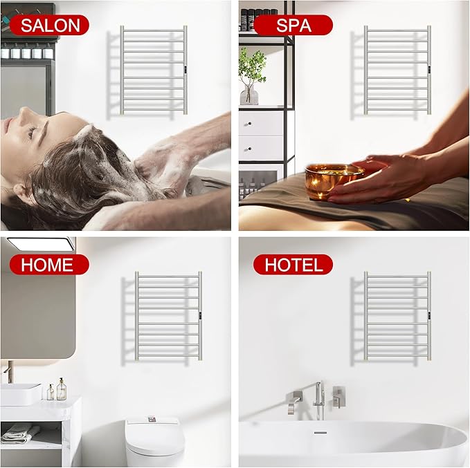 Electric Towel Warmer Rack,Heating Towel Warmer,Timer & Temperature Control,Wall-Mounted Plug-in for Bathroom,Brushed,Stainless Steel,8-Bar(27.56x20.87x4.41in)