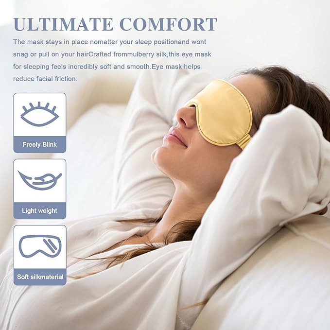 Silk Sleep Mask,Eye Mask for Sleep Women Men,Mulberry Sleeping Mask with Adjustable Strap,Blindfold Blackout Eye Mask for Travel and Full Night's Sleep,Nap