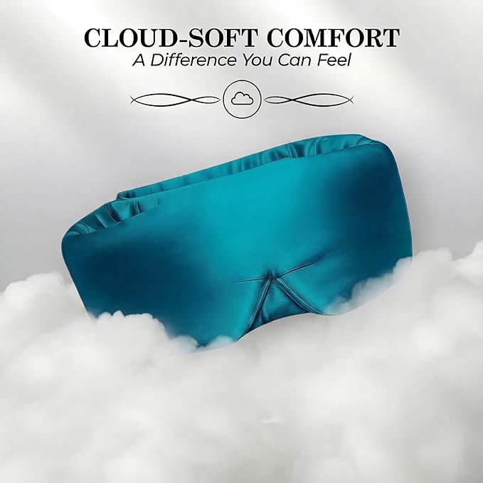 SLEEP SANCTUARY 100% Pure Mulberry Silk Sleep Mask - 22 Momme Light Blocking Hook & Loop Silk Eye Mask for Sleeping - Secure Fit for Side Sleepers, Women & Men - Cloud Soft (Peacock Blue)