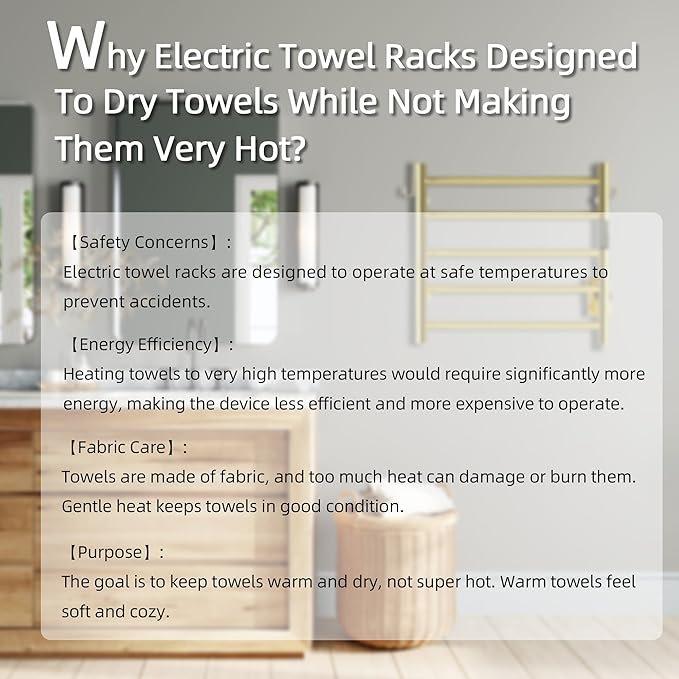 P&Dlusir Towel Warmer, Heated Towel Rack with Smart Timer and Thermo Control, Wall-Mounted Heated Towel Rail, Stainless Steel, Hard-Wired/Plug-in, Polished Gold, 5 bar