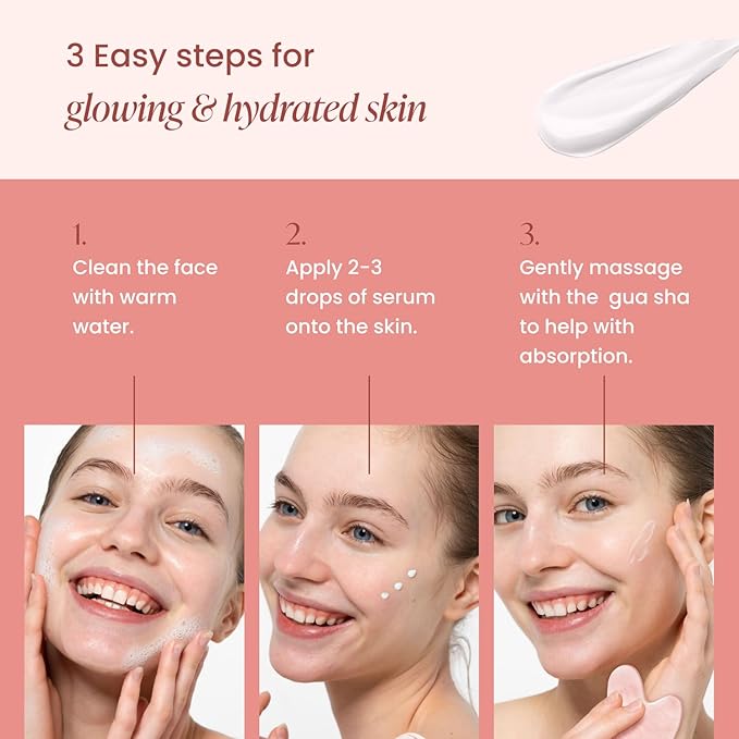PLANTIFIQUE Massage Set: Rose Quartz Gua Sha & Vitamin C Face Serum Korean with Collagen and Peptides for Hydrated & Glowing Skin (30ml) - Skincare Gifts for Women, Moms, Teens