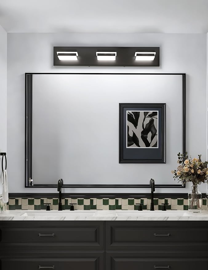 VOLISUN Modern Black Bathroom Vanity Light Fixtures (3-Light, 24-Inch), 5CCT Dimmable Bathroom Lighting Fixtures Over Mirror