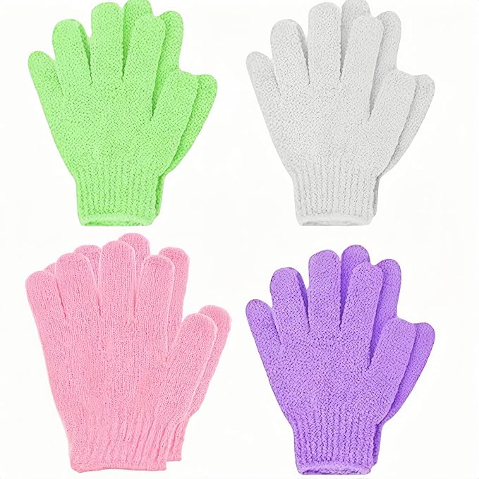 4 Pairs Exfoliating Bath Gloves, Nylon Double Sided Exfoliating Gloves for Beauty, Spa, Massage, Skin Shower, Body Scrubber Bathing Accessories