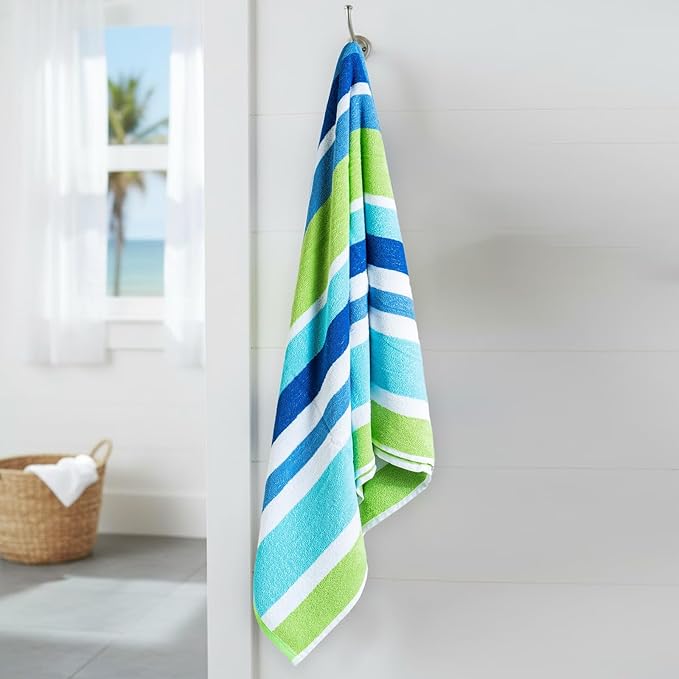 CASA COPENHAGEN Monaco Beach Towels Designed in Denmark Rough and Tough, Quick Dry, for Pool, Bath & Shower 30x60 inches 4 Pieces Cotton Beach Bath Towels Set - Rainbow Green