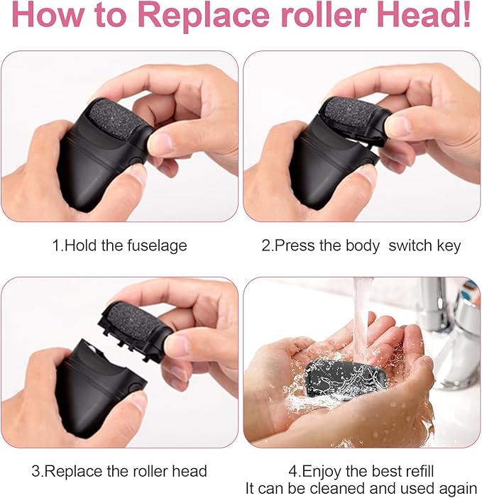 8 Pack Refill Rollers, Replacement Rollers Heads, 3 Pack Extra Coarse, 3 Regular Coarse, 2 Gentle Coarse Refill Rollers for Electric Foot File（Black）