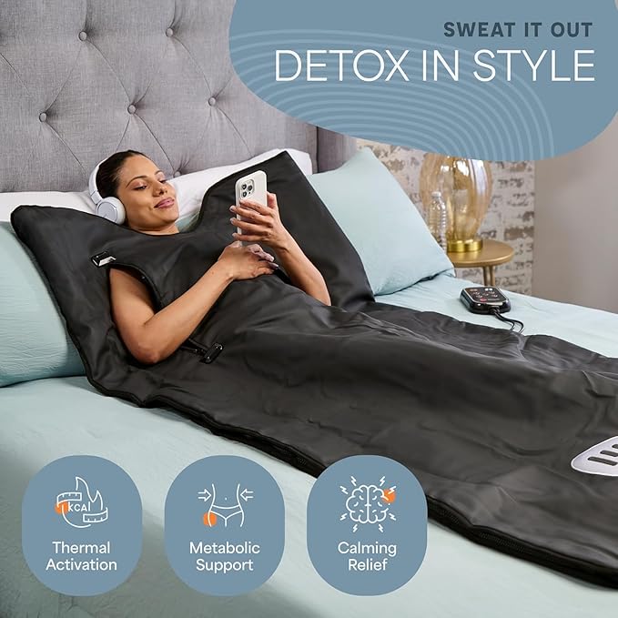 LifePro RejuvaWrap Infrared Sauna Blanket for Detox & Relaxation – Low EMF Carbon Fiber Heating, 9 Temp Levels, 5 Colors – Portable Sauna Blanket Infrared with Waterproof Interior & Carry Bag