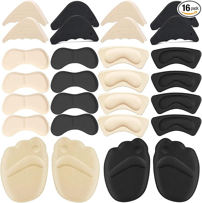 16 Pairs Shoe Filler Heel Pads for Womens Shoes - Shoe Filler for Too Big Shoes Women with Toe Inserts, Toe Inserts for Too Big Fit