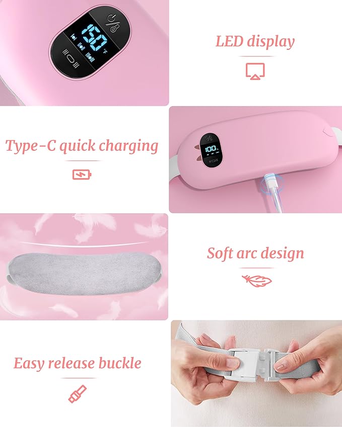 Portable Heating Pad for Cramps Upgraded Cordless Electric Period Heat Pad for Back Menstrual Belt 6 Heat 6 Massage Mode Gifts for Women Girl Her Girlfriend Pink