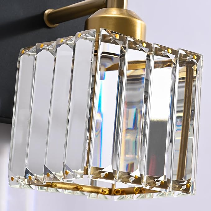 PRESDE 4-Light Crystal Vanity Light for Bathroom Modern Black and Gold Bathroom Lights Fixtures Over Mirror Modern Bath Wall Lighting