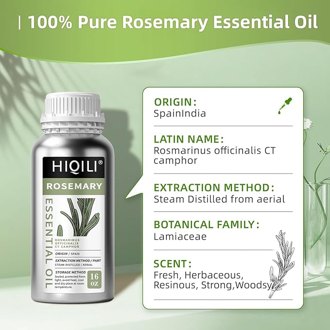 HIQILI Rosemary Oil for Hair Growth, Add to Shampoo & Conditioner, 100% Pure Undiluted - 16 Fl Oz