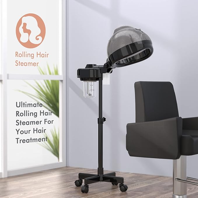TASALON Standing Hair Steamer for Deep Conditioning - Hooded Steam Cap for Natural, Dyed Hair - Professional Steamer for Hydration, Dry Hair Treatment-Heated Micro Mist Steamer for Spa, Home Use
