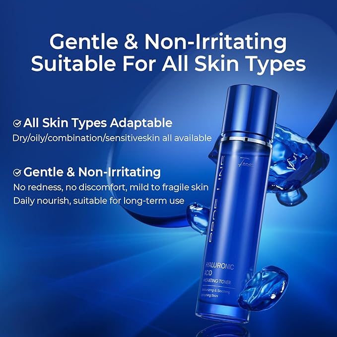 Multi-Molecular Hyaluronic Acid Toner, Hydrating Facial Toner with Anti-Wrinkle, Soothing, Moisturizing & Repairing Benefits