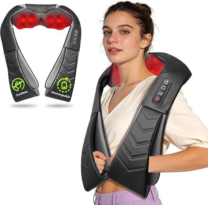 UFFAE Cordless Shiatsu Neck and Back Massager with Heat, Electric Deep Tissue Kneading Neck and Shoulder Massage, Best Gifts for Women Men Mom Dad Mothers Fathers Day Birthday Gift, Black (Cordless