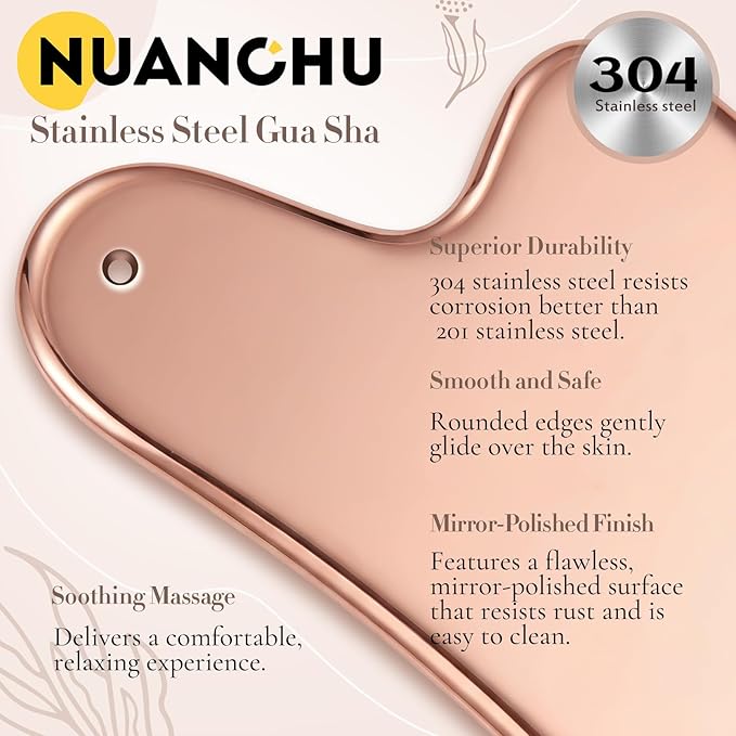 Nuanchu Stainless Steel Gua Sha Facial Tool, Metal Gua Sha for Lymphatic Drainage, Guasha Face Sculpting Double Chin Reduce with Pouch Mother Day Self Care Gift(Pink)