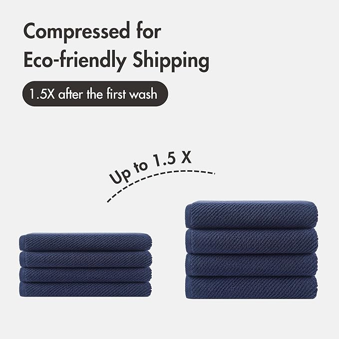 Madison Park 4-Piece Bath Towel Set for Bathroom 30" x 56" Large Diagonal Ribbed, Navy - 100% Cotton Soft Quick Dry & Absorbent Gift | Zero Twist, 500 GSM, Oeko-TEX, Hotel Quality