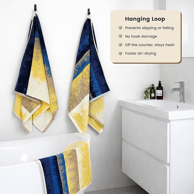 SEMAXE 4 Piece Coastal Ombre Bath Towel Set for Bathroom, 100% Cotton Bath Towel with Hanging Loop, 55 x 27 Inch, Soft Absorbent & Quick Dry, for Bathroom & Travel