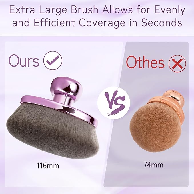 Extra Large Body Makeup Brush For Self Tanner, Leg Makeup &Bronzer Blend,116mm Oval-headed Kabuki Brush More Even Application, Sunscreen Face&Back Makeup Brush, with Cosmetic Bag.Patent Pending