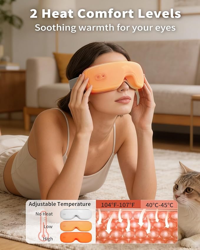 Pinailon Eye Massager,Rechargeable Heated Sleep Mask for Comfort and Relaxation Music,Soothes Tired Eyes,Fast Heating,180° Foldable, Eye Mask for Her Him