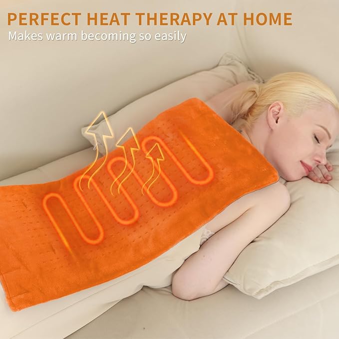 Massaging Weighted Heating Pad - Electric Heating Pad for Back Pain Relief with Massager, 3 Heat, 6 Massage, Auto Off, Extra Large Vibrating Heat Pad for Shoulder Neck (Pumpkin Yellow, 20"×24")