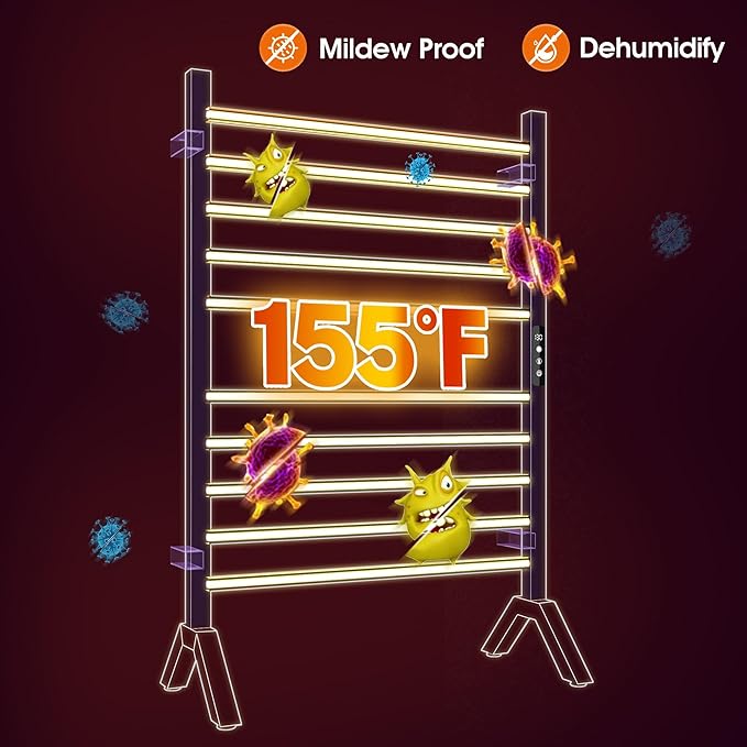 Poloma Wall Mounted & Freestanding Towel Warmer Rack for Bathrooms, Electric Heated Towel Rack Heater, Stainless Steel, Matt Black.