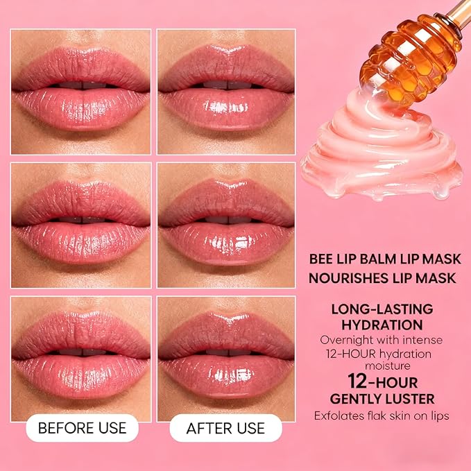 9Pcs Bee Lip Balm Honey Pot, Lip Mask Skincare, Strawberry, Watermelon, Apple Lime, Cherry, Mint, Grapes, Coconut, Peach, Moisturizing Honey Balm Teacher Appreciation Gifts, Mothers Day Gifts