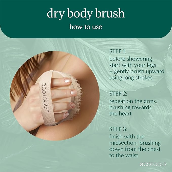 EcoTools Dry Body Brush for Circulation, Dead Skin Removal + Blue Delicate EcoPouf Made with Recycled Netting for Cleansing & Exfoliating Sensitive Skin, Self-Care Gifts