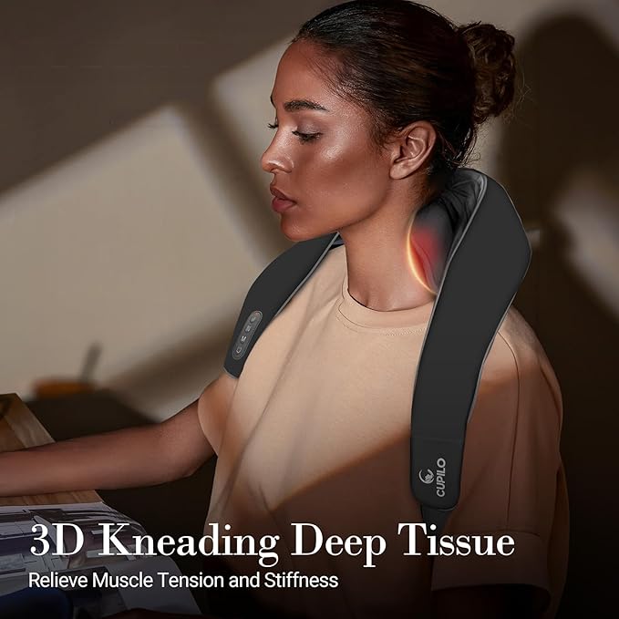 CuPiLo Shiatsu Neck and Shoulder Massager with Heat [Remote Control], FSA Eligible HSA, 6D Kneading Neck Massager for Pain Relief Deep Tissue, Gifts for Men Women
