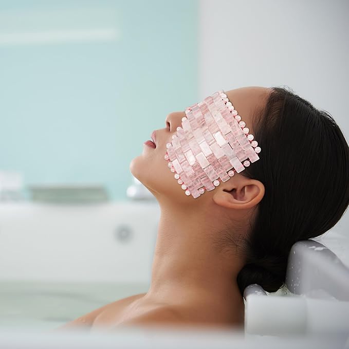 Eurow Luxe Natural Rose Quartz Eye Mask with Velvet Storage Pouch, Hot or Cold Therapy for Relaxation, Puffiness, Headaches, Stress Relief, Wellness, Skincare Routine, Meditation & Sleep