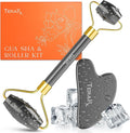 TeraRX® Terahertz Gua Sha & Facial Roller Set – 100% Authentic Terahertz Stone Face Roller to Reduce Puffiness, Improve Wrinkle Lines & Relieve Facial Tension – Perfect for Eye Massage and Relaxation